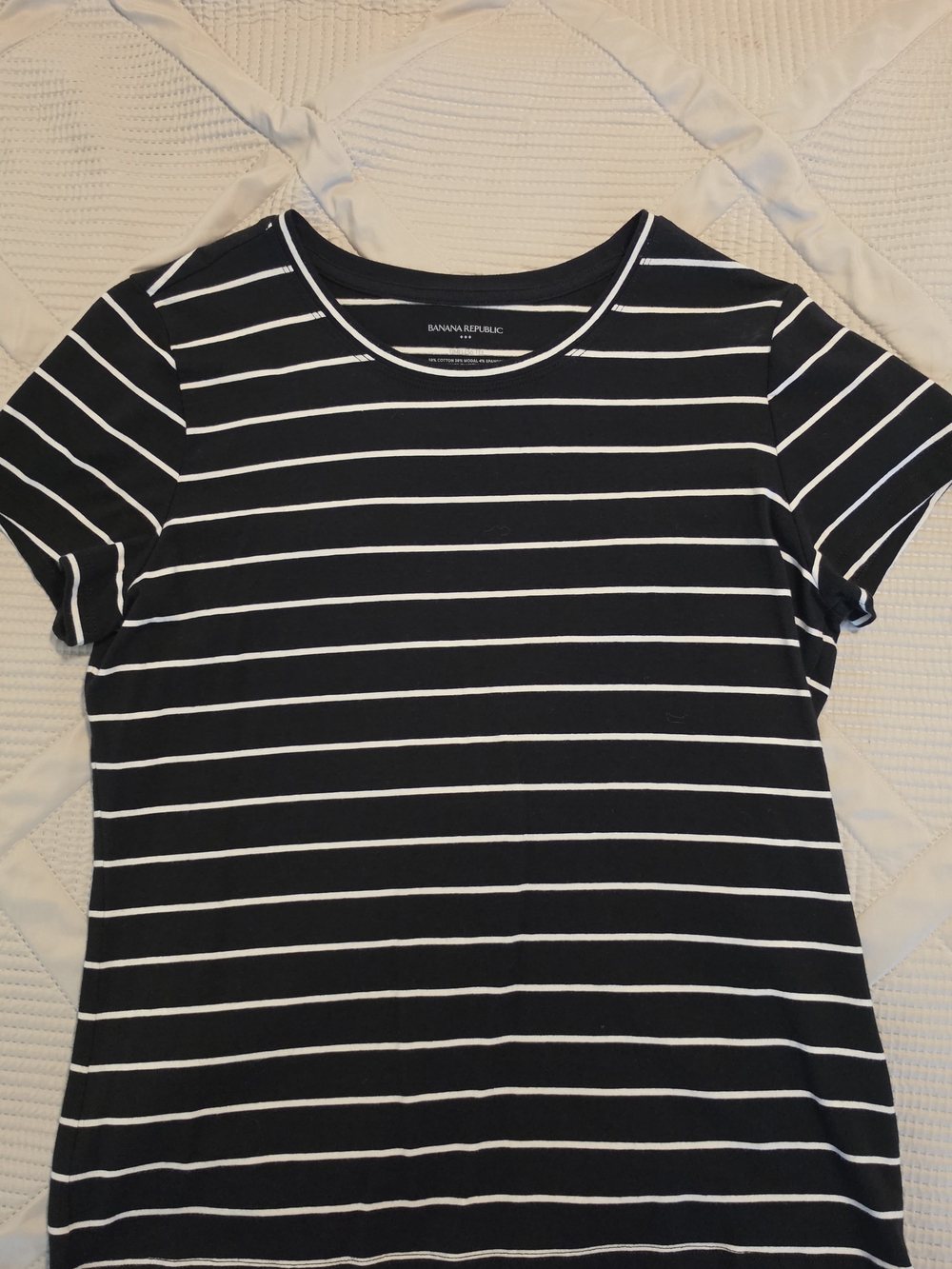 Banana Republic Black & White Striped Short Sleeve Tee
